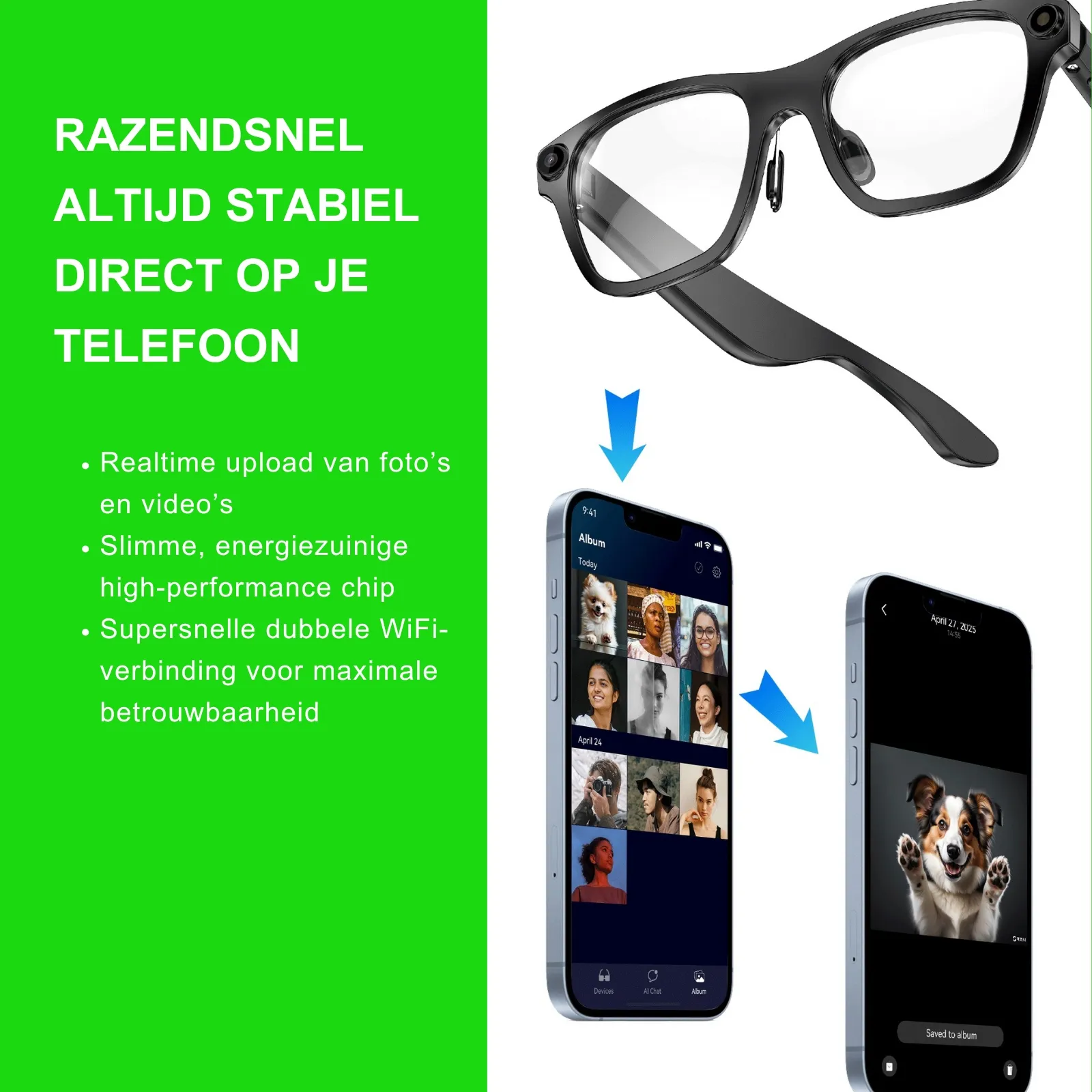 Monvu Stream One - AI bril met camera gekoppeld aan de HeyCyan app voor snelle overdracht