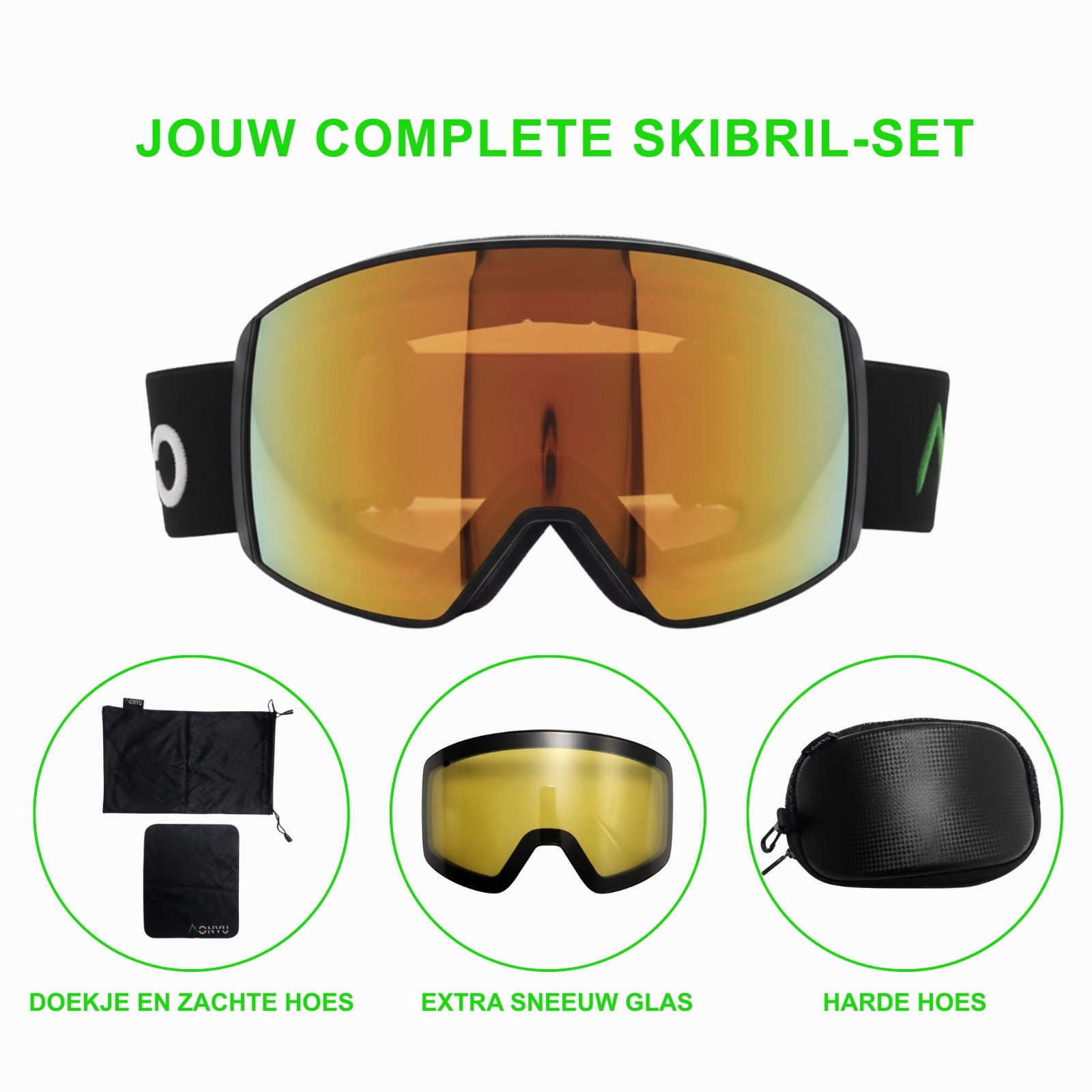 Monvu Sports Peak Pro skibril zwart met extra gele lens voor sneeuw
