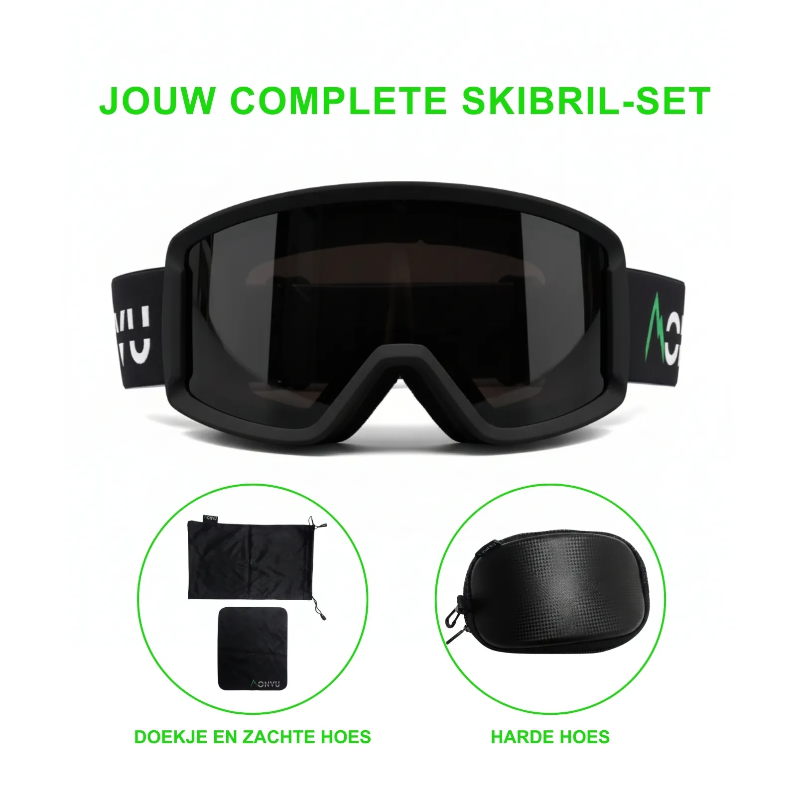 Monvu Sports Peak Basic skibril zwart met extra harde hoes